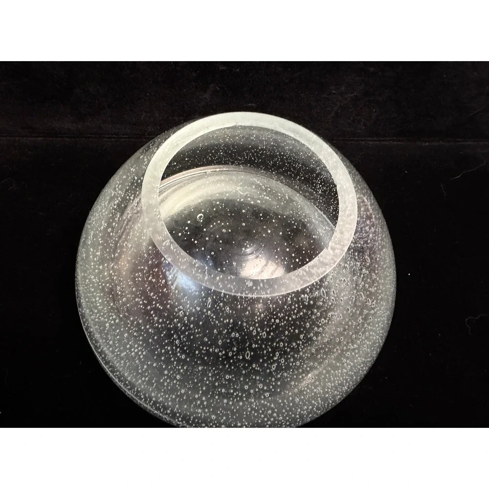 Hand Blown‎ Clear Controlled Bubble Glass Bowl Bullicante Art Glass Centerpiece